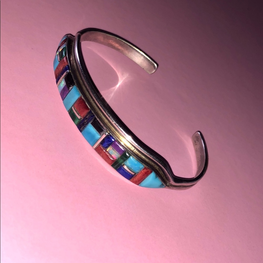 Genuine Multicolor Turquoise Silver Cuff Bracelet